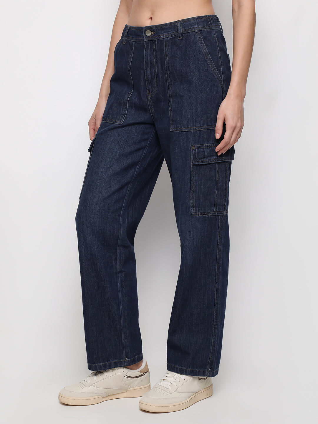 Women Blue Mid-Rise Cargo