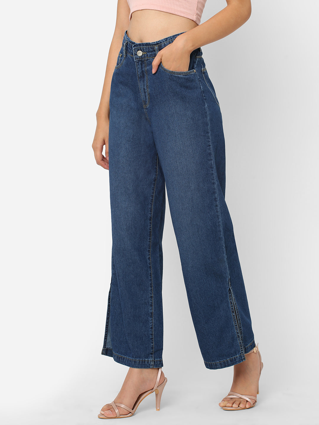 Women Blue High-Rise Wide Leg Jeans