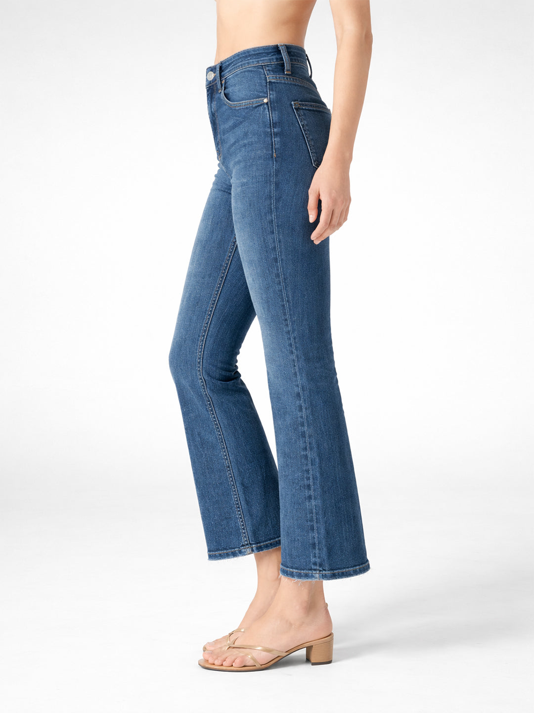 Women Blue High-Rise Crop Flare Jeans