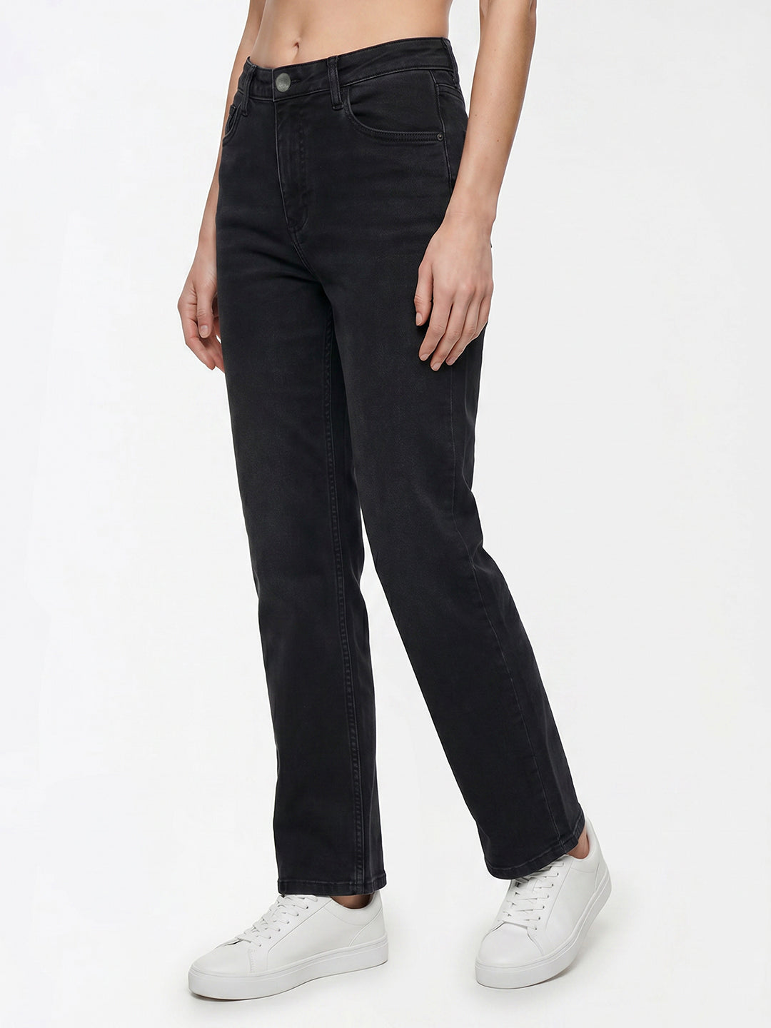 Women Dark Blue High-Rise Straight Fit Jeans