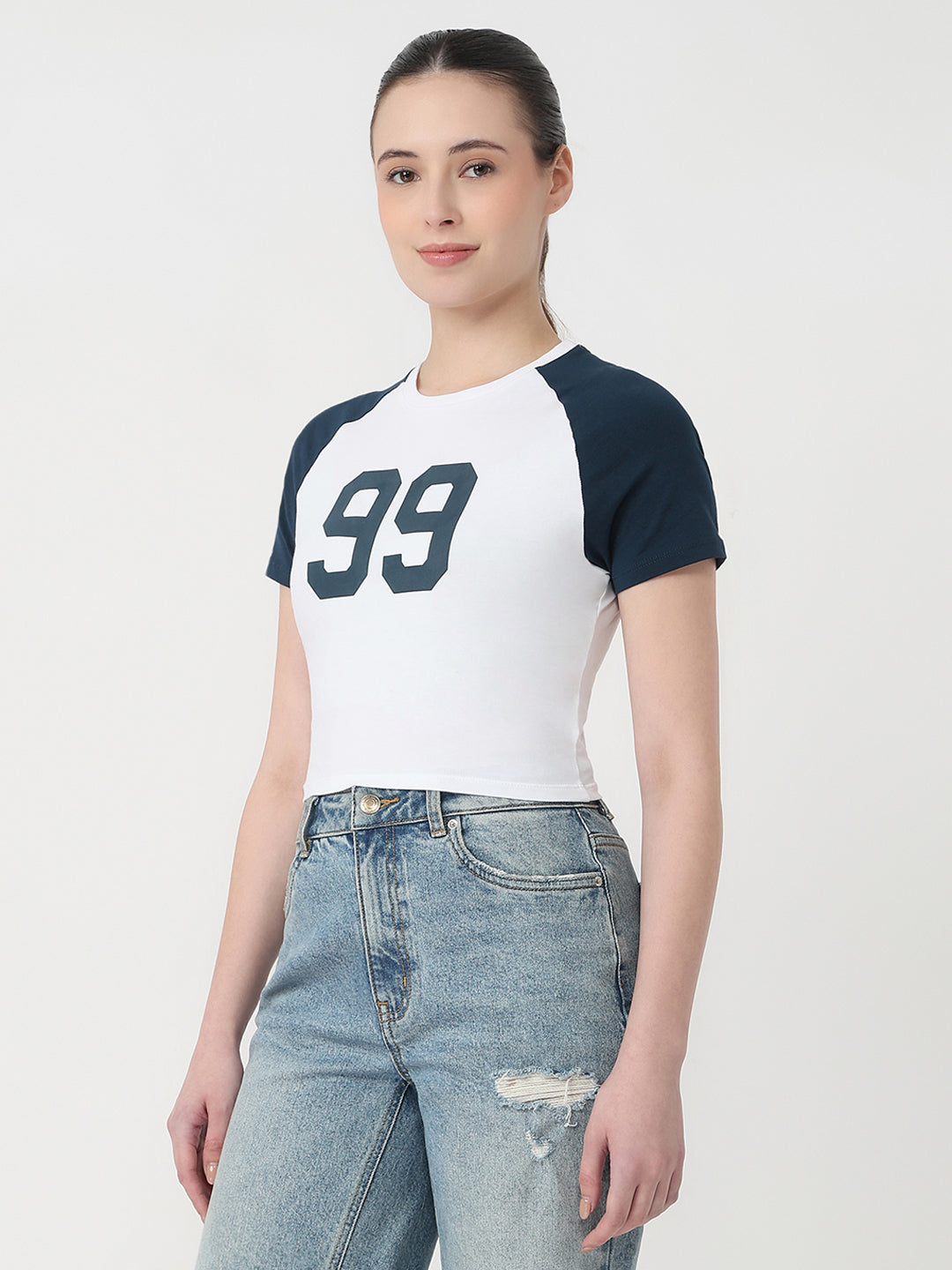 Women White/Airforce Genz T-Shirt