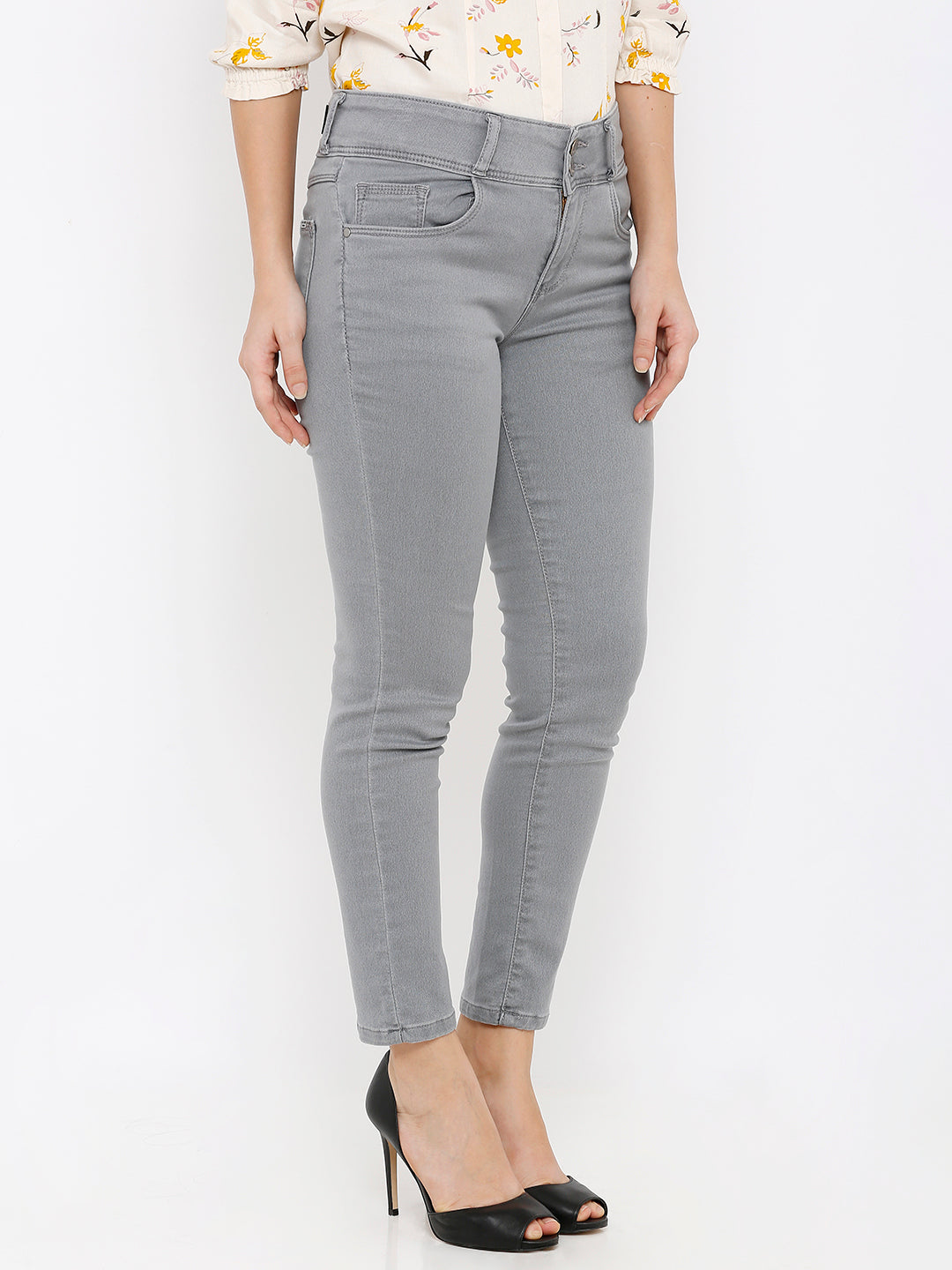 Women Grey High-Rise Skinny Crop Length Jeans