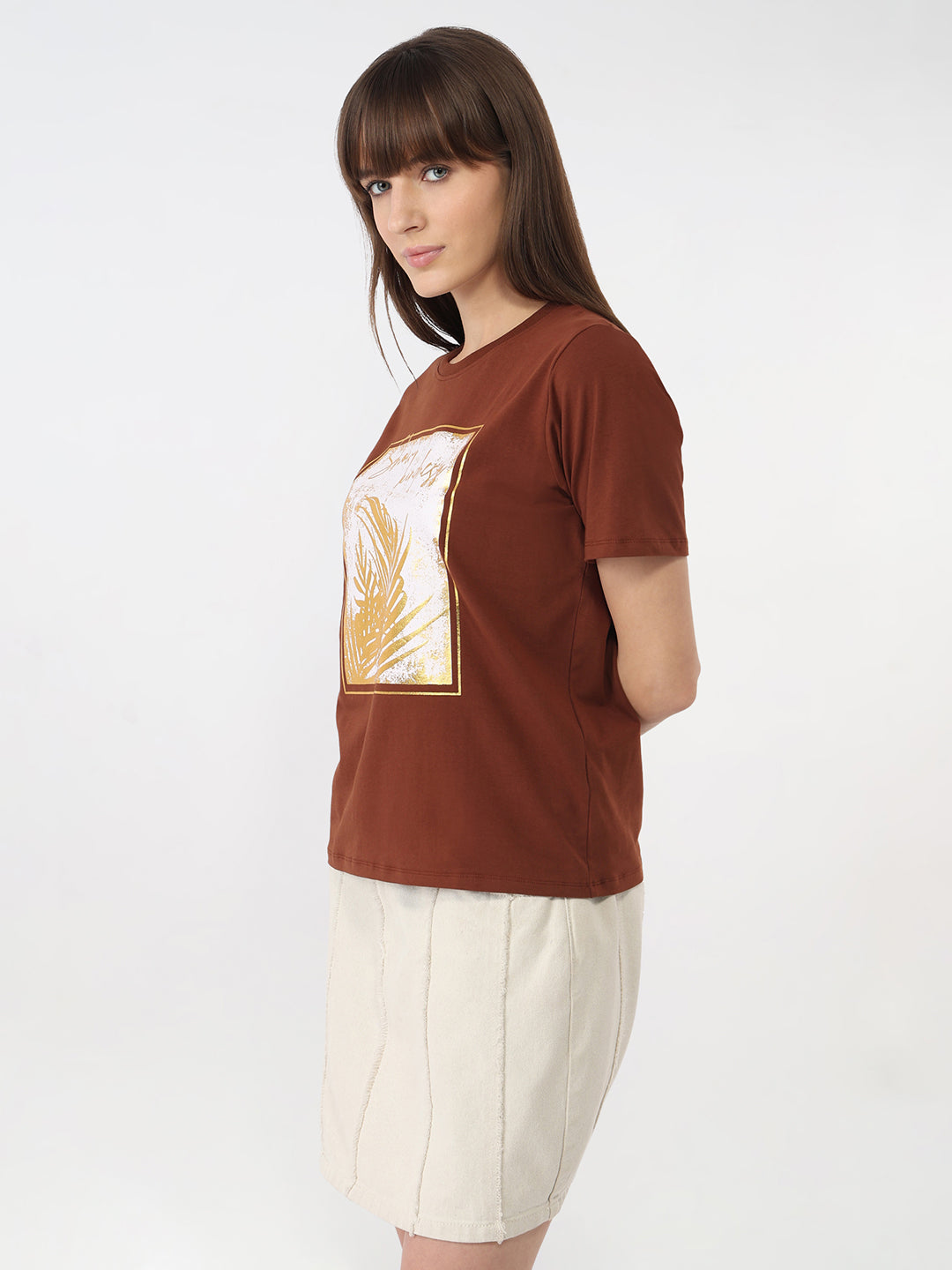 Women Sepia Slim Graphic T-Shirt