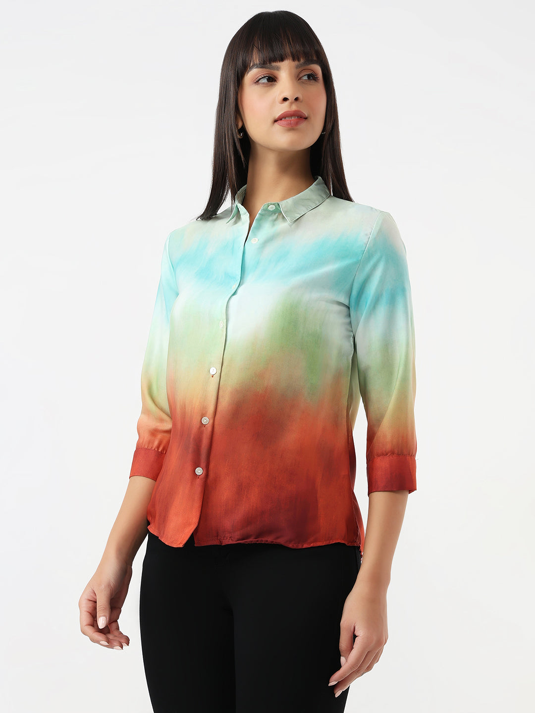 Women Rust/Aqua Ombre Shirt