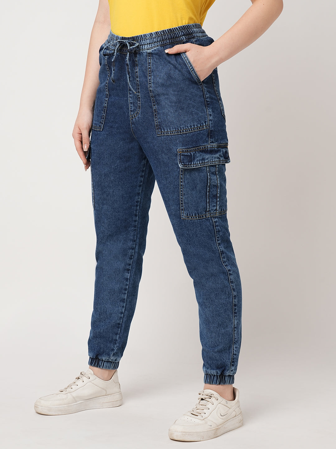 Women Blue Cargo Joggers