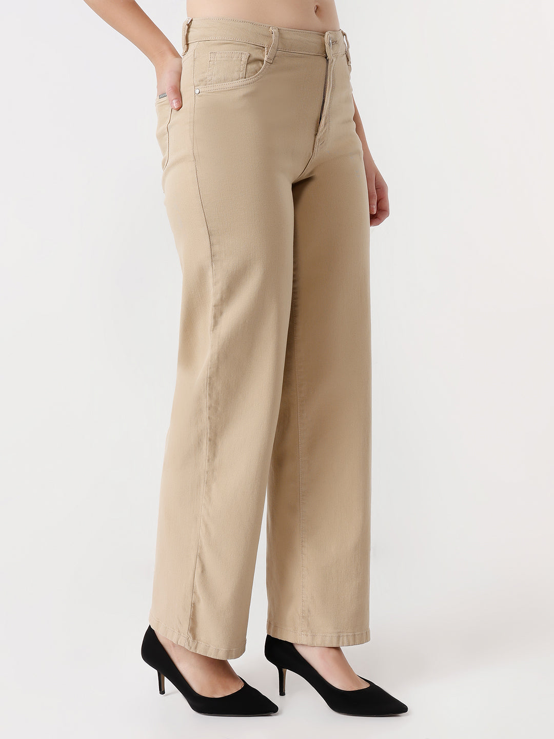Women Oatmilk High-Rise Wide Leg Jeans