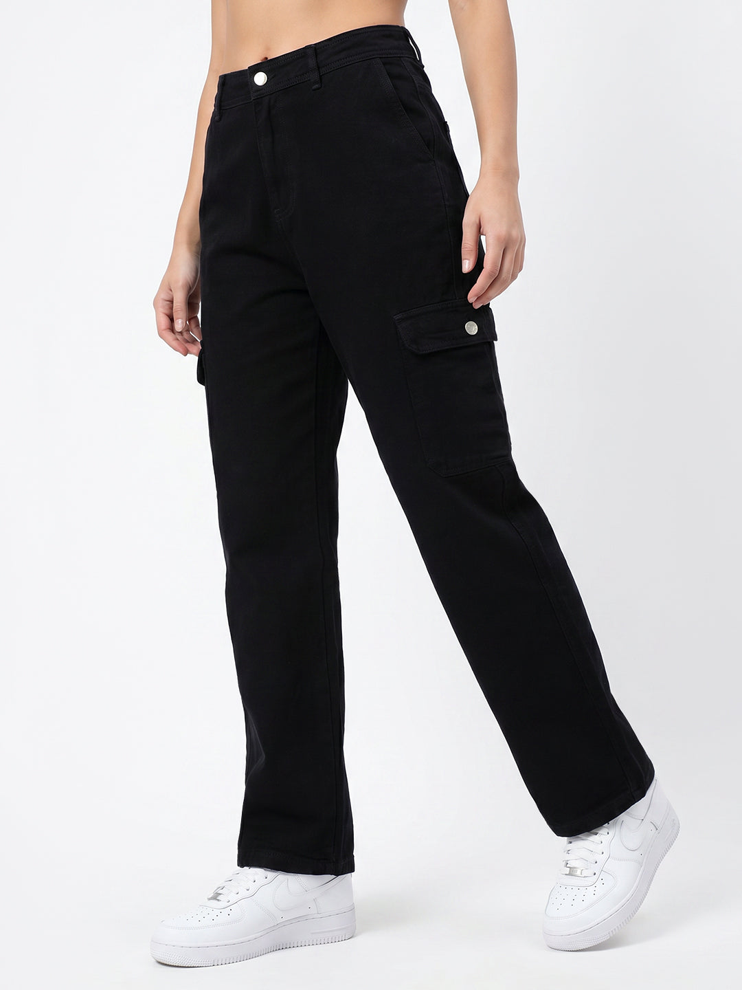 Women Black Mid-Rise Cargo