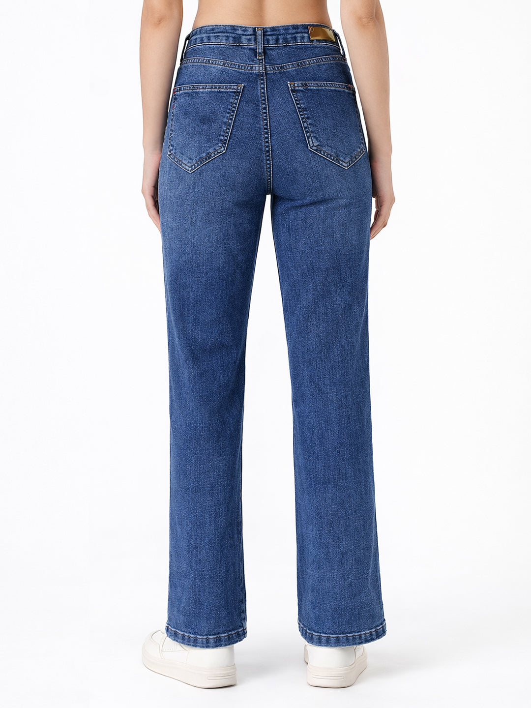 Women Dark Blue High-Rise Straight Fit Jeans