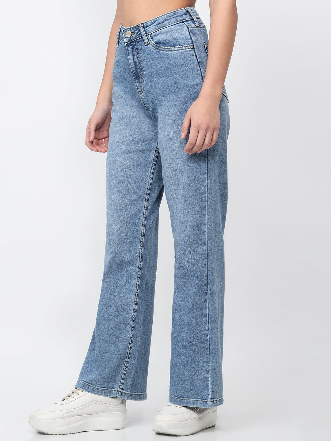 Women Blue High-Rise Super Wide Leg Jeans