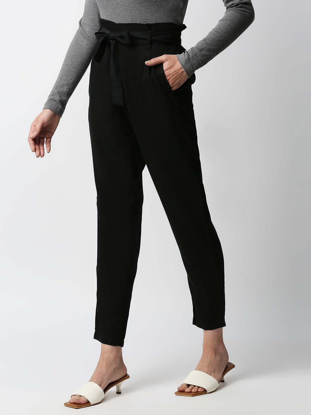 Women High-Rise Comfort Paper Bag Pants