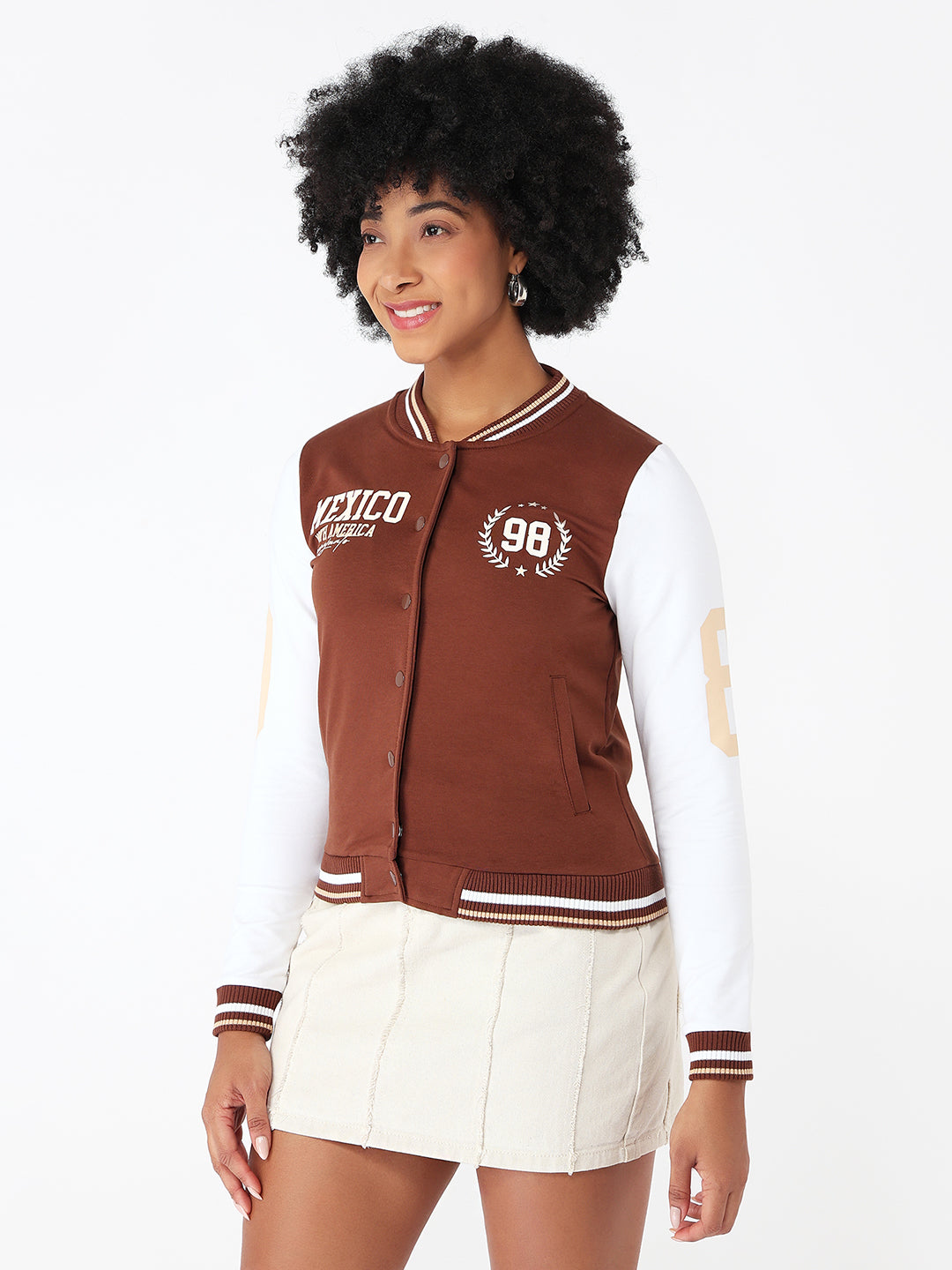 Women Sepia/White Varsity Jacket