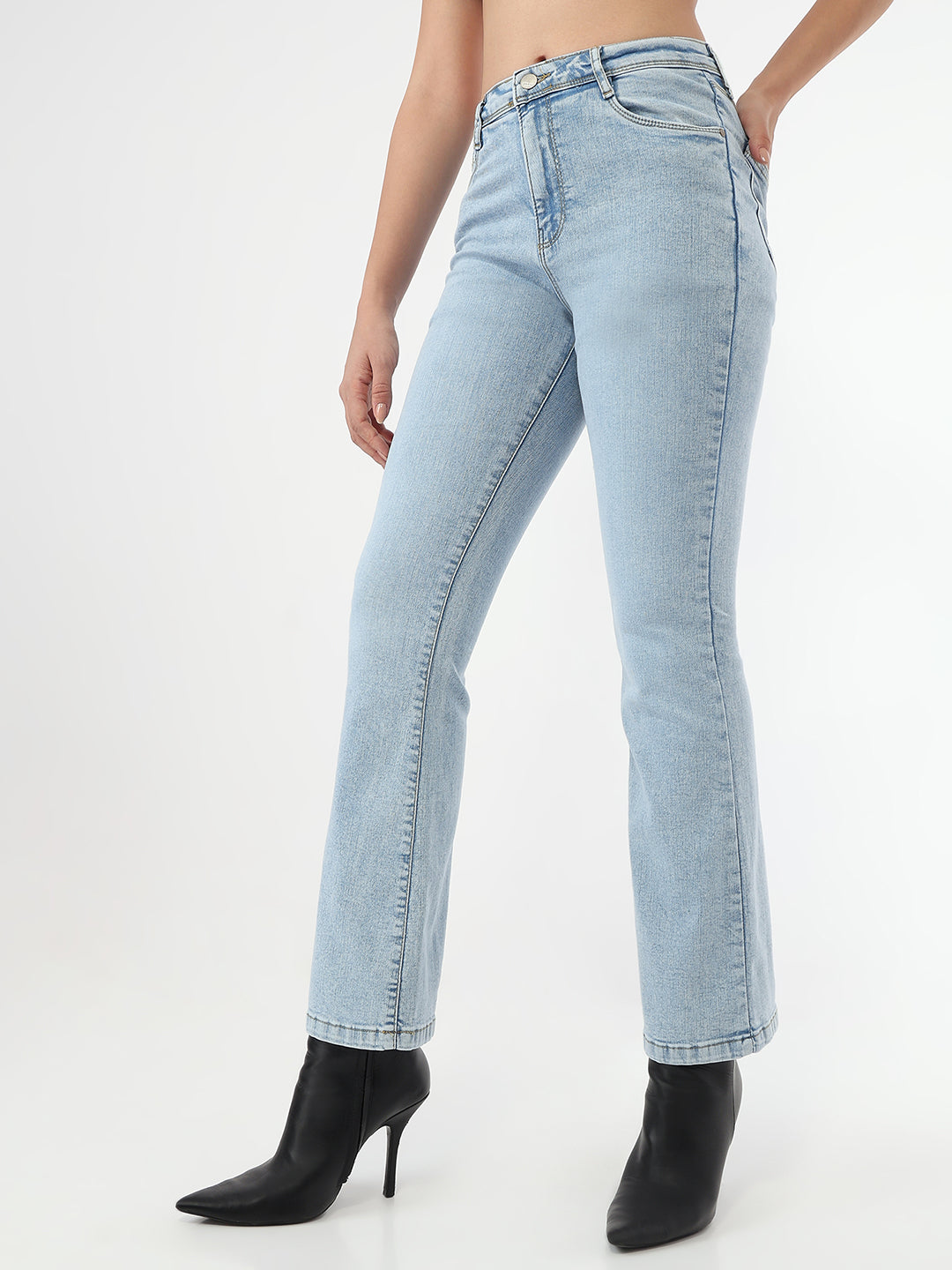 Women Light Blue High-Rise Flare Jeans