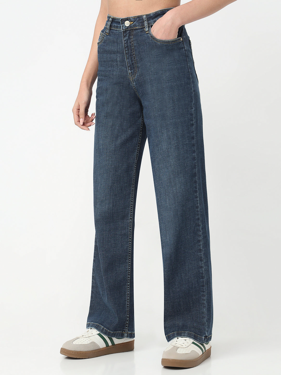 Women Blue High-Rise Wide Leg Jeans