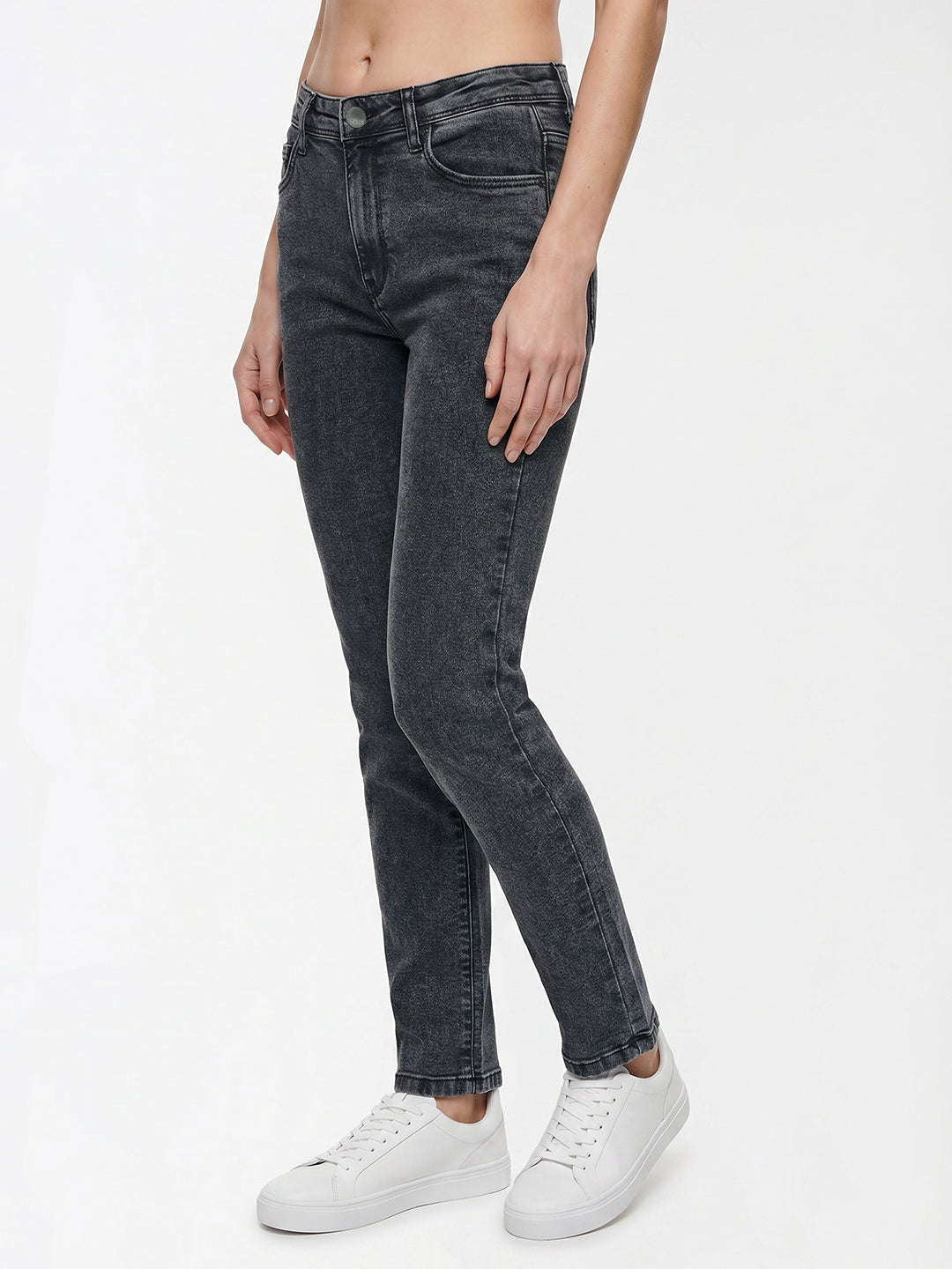 Women Slate Blue High-Rise Crop Flare Jeans