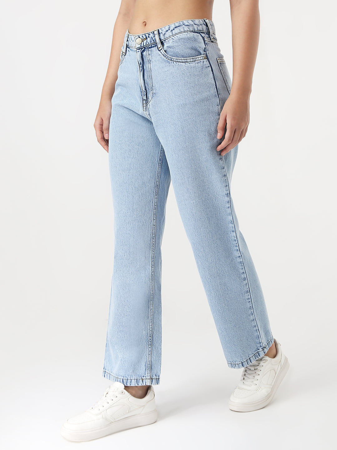 Women Light Blue Loose Straight Jeans