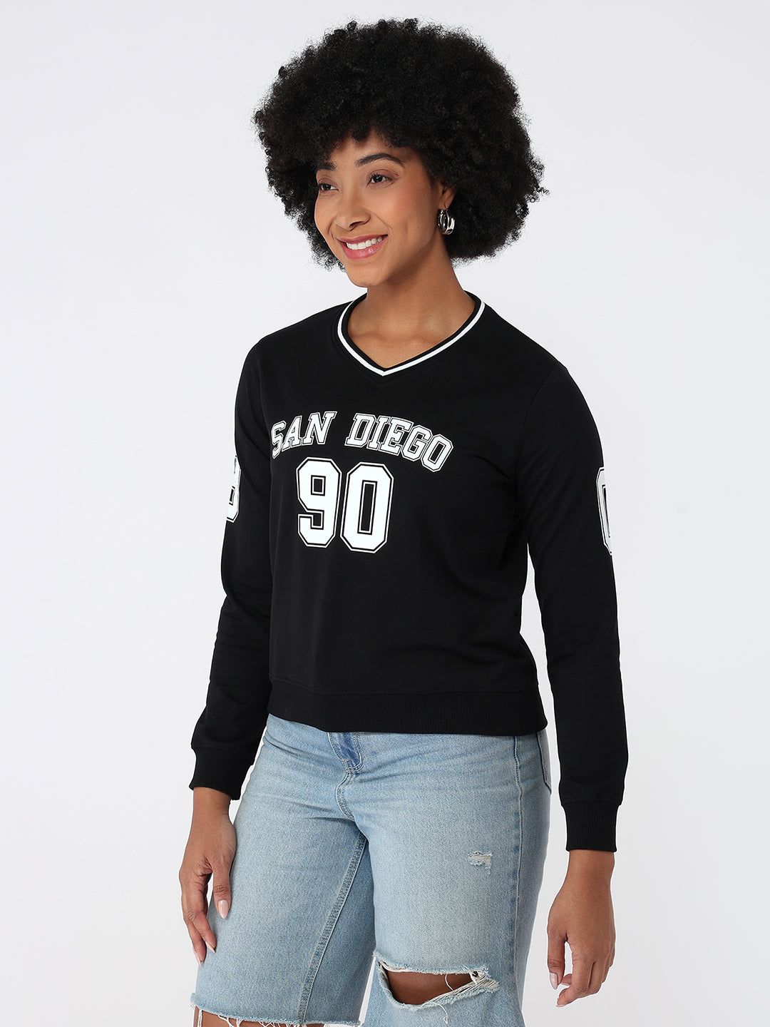 Women Black Slim Fit Sweatshirt