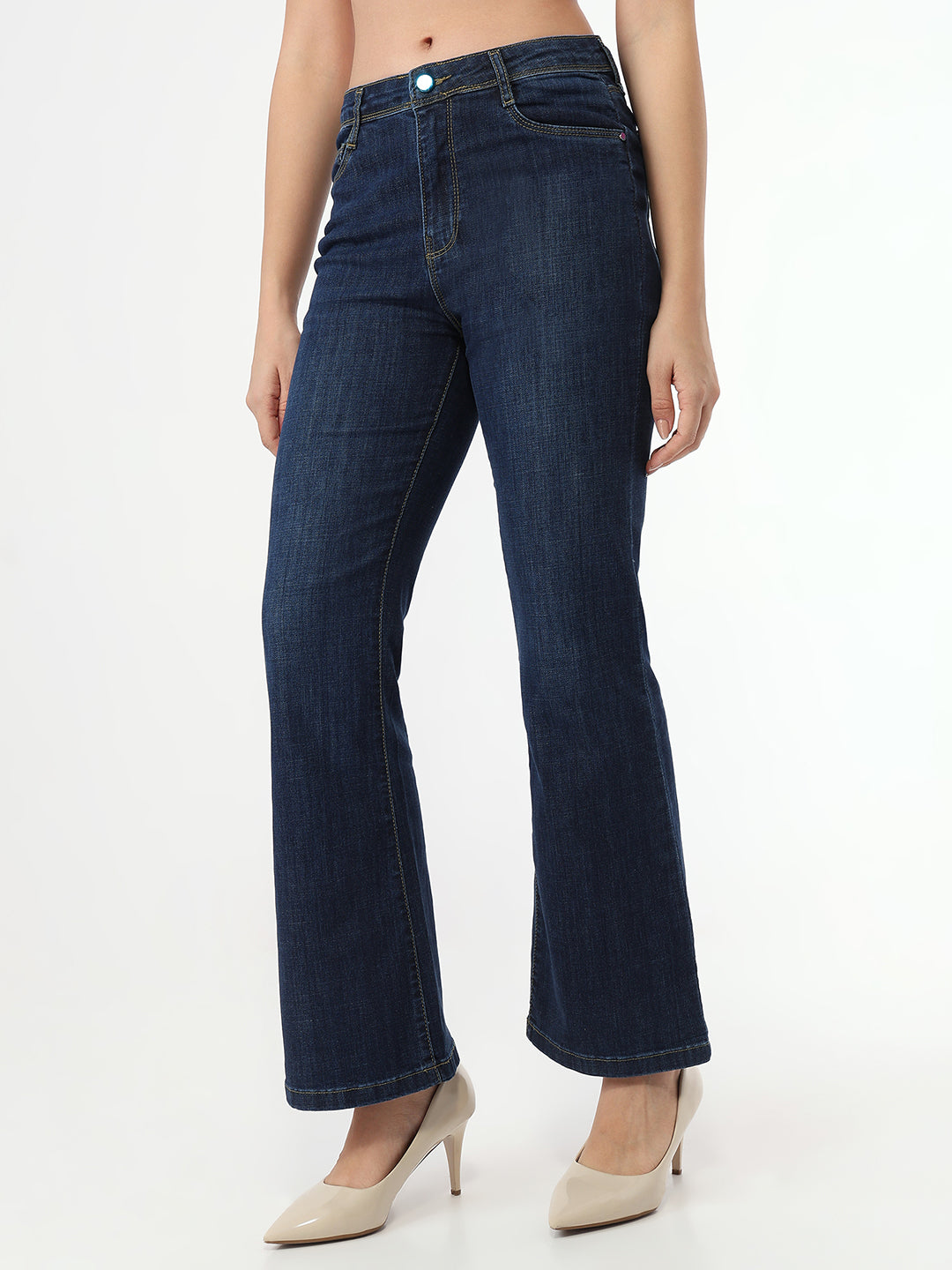 Women Dark Blue High-Rise Flare Jeans