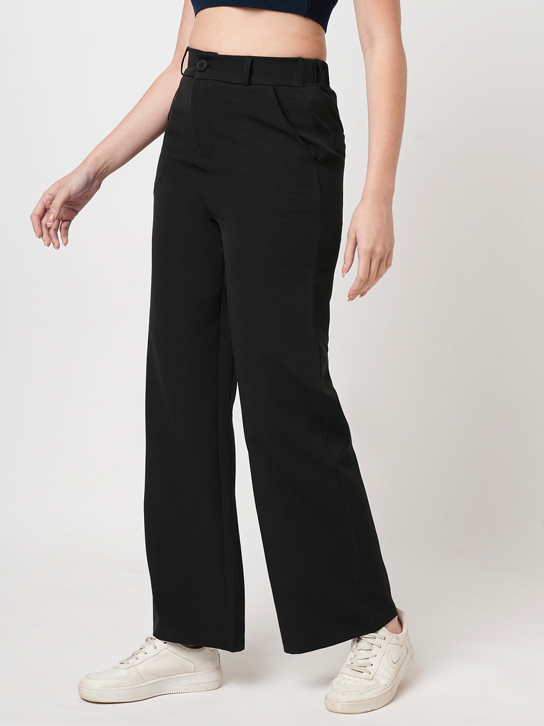 Women Black Mid-Rise Trousers