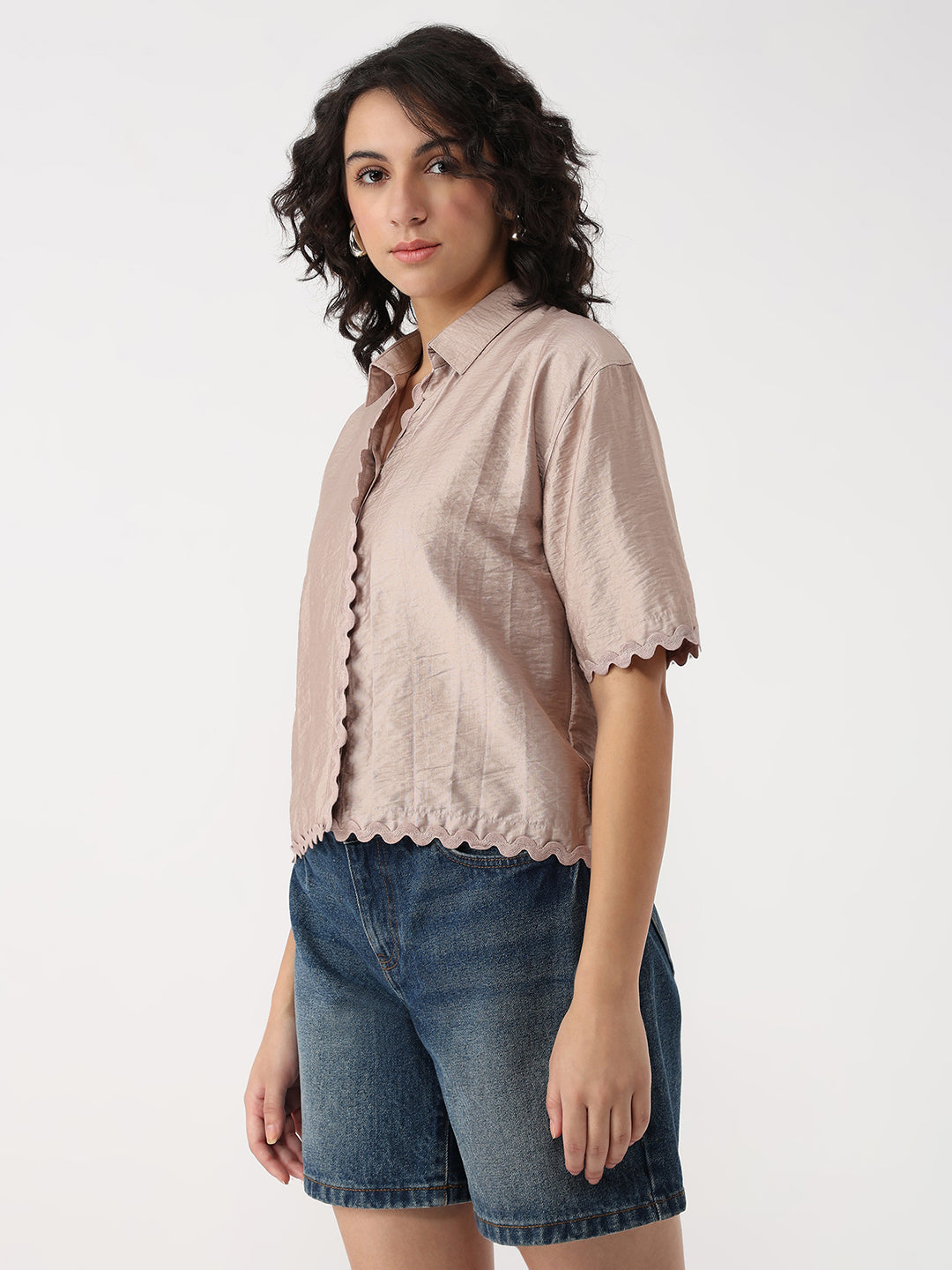 Women Gray Daze Slim Crop Shirt