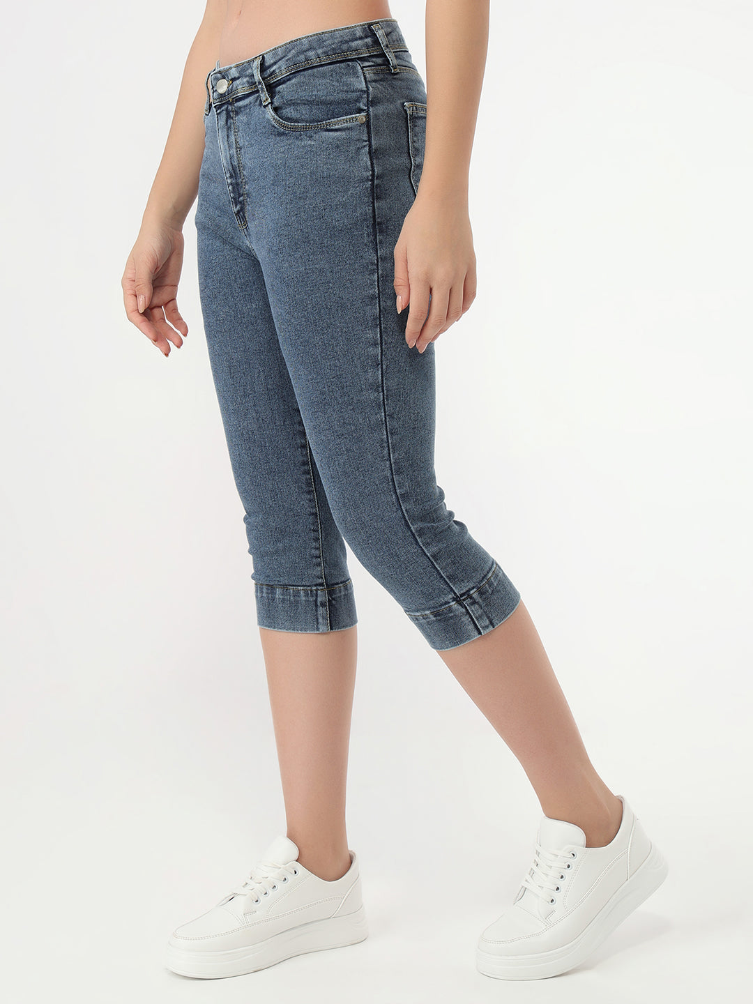Women Light Blue Capri