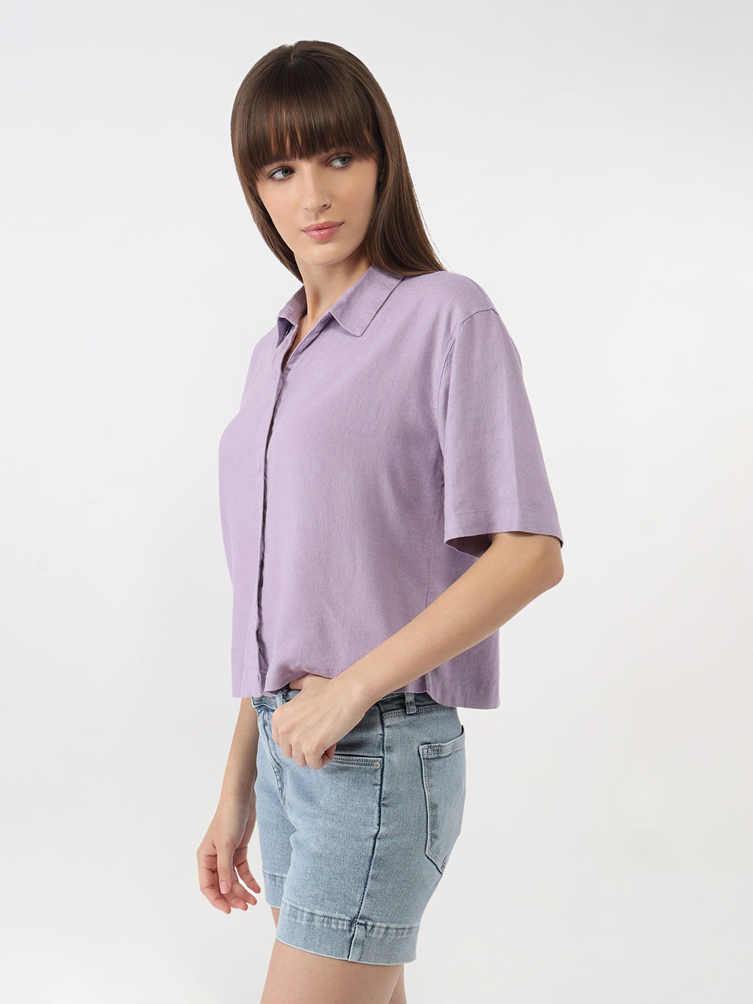 Women Lilac Slim Crop Shirt