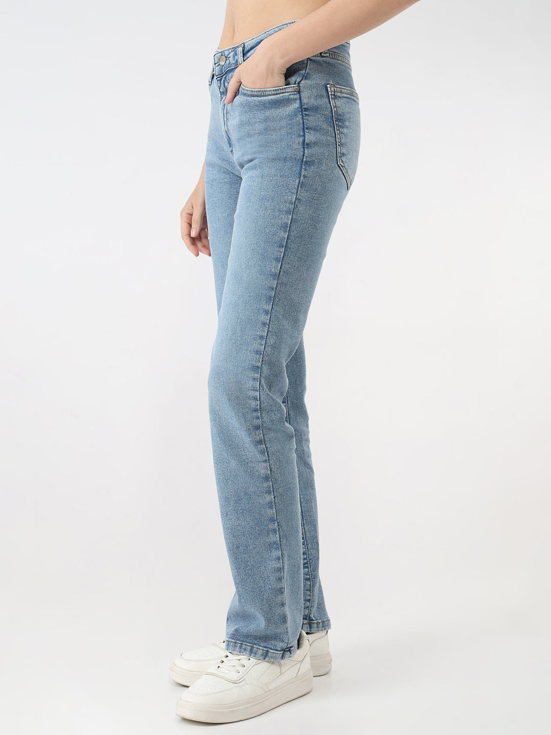 Women Light Blue High-Rise Slim Straight Fit Jeans