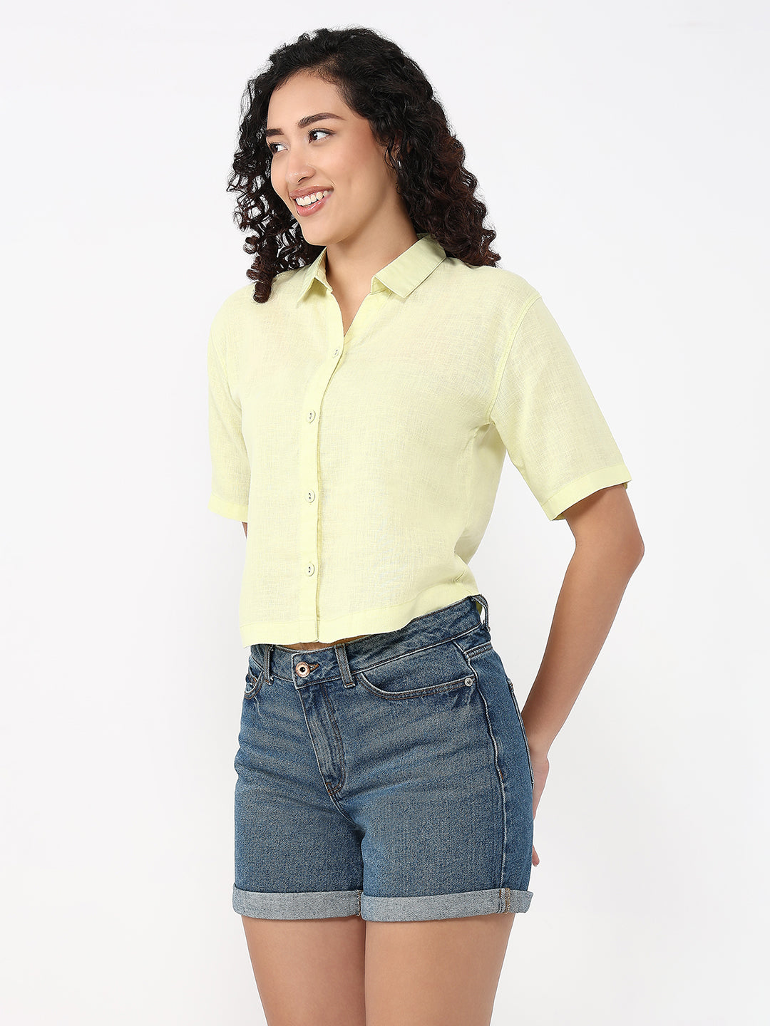 Women Luminary Green Crop Shirt