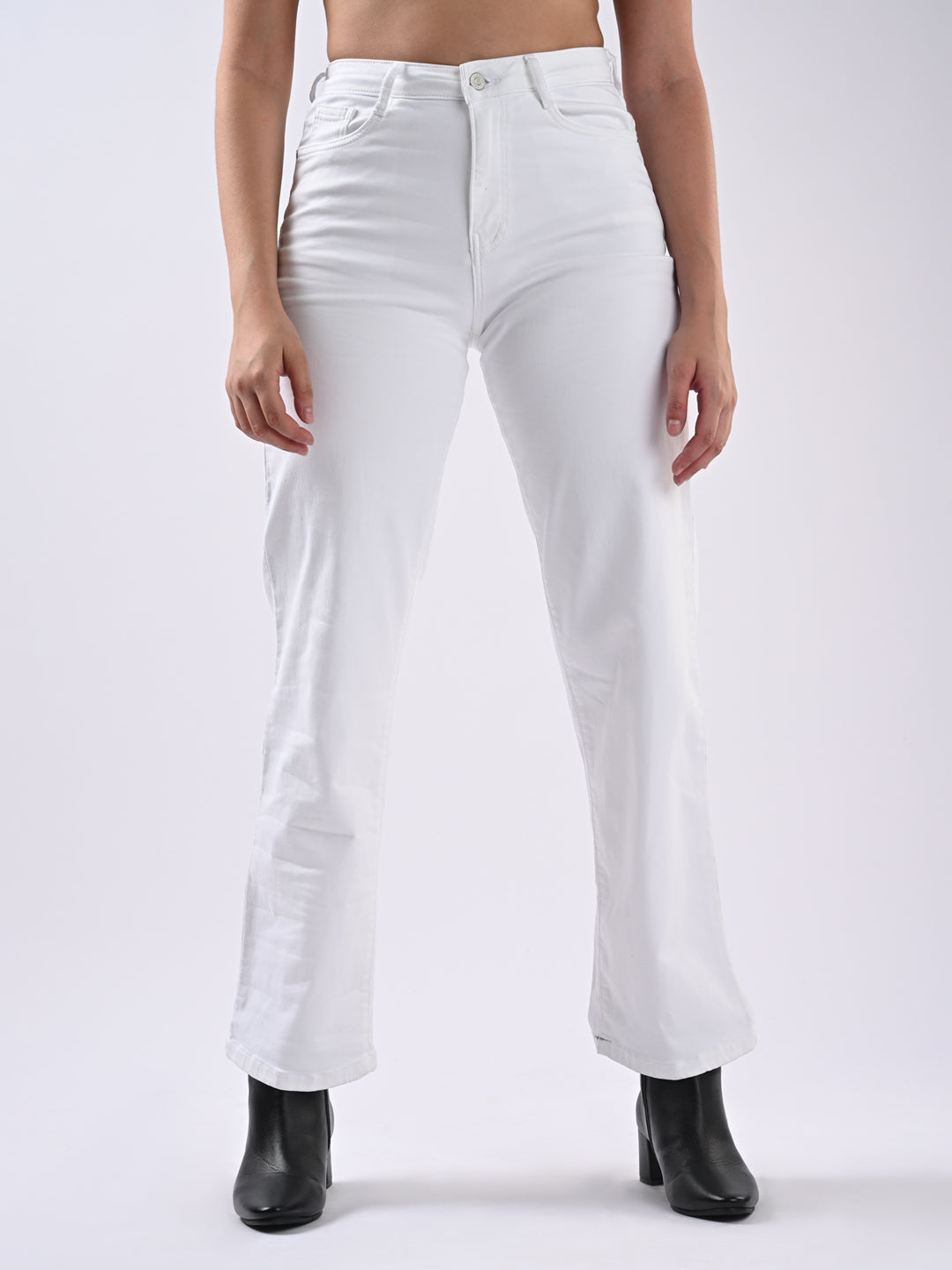 Women Solid Wide Leg Jeans