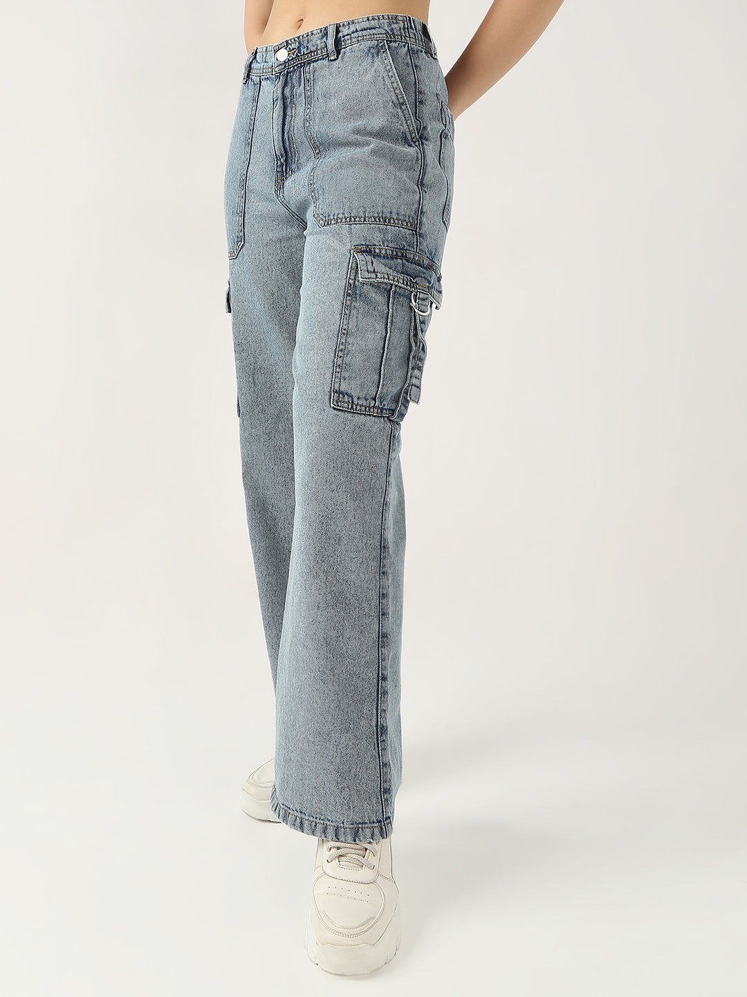 Women Blue High-Rise Cargo