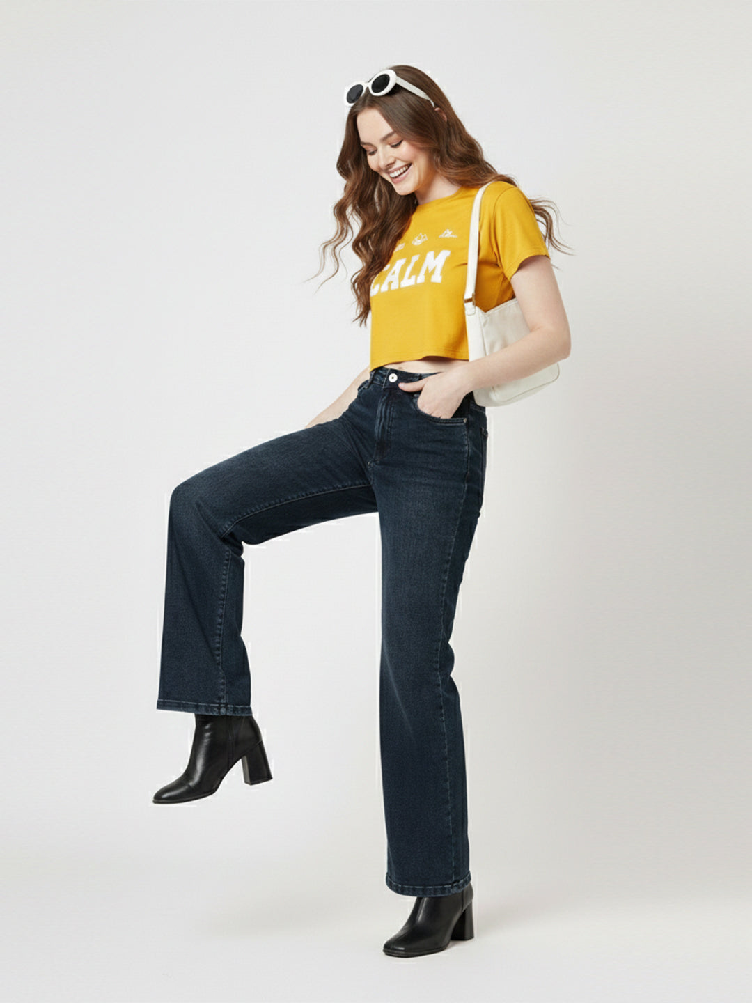 Women Autumn Blue High-Rise Wide Leg Jeans