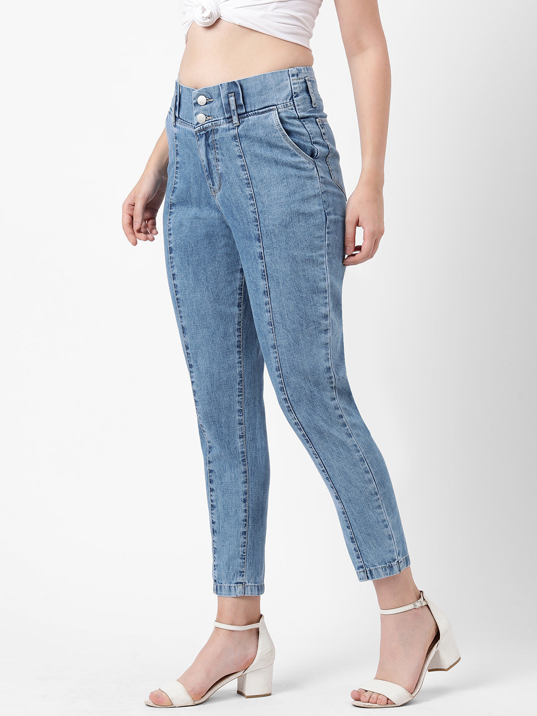 Women Light Blue High-Rise Baggy Fit Jeans