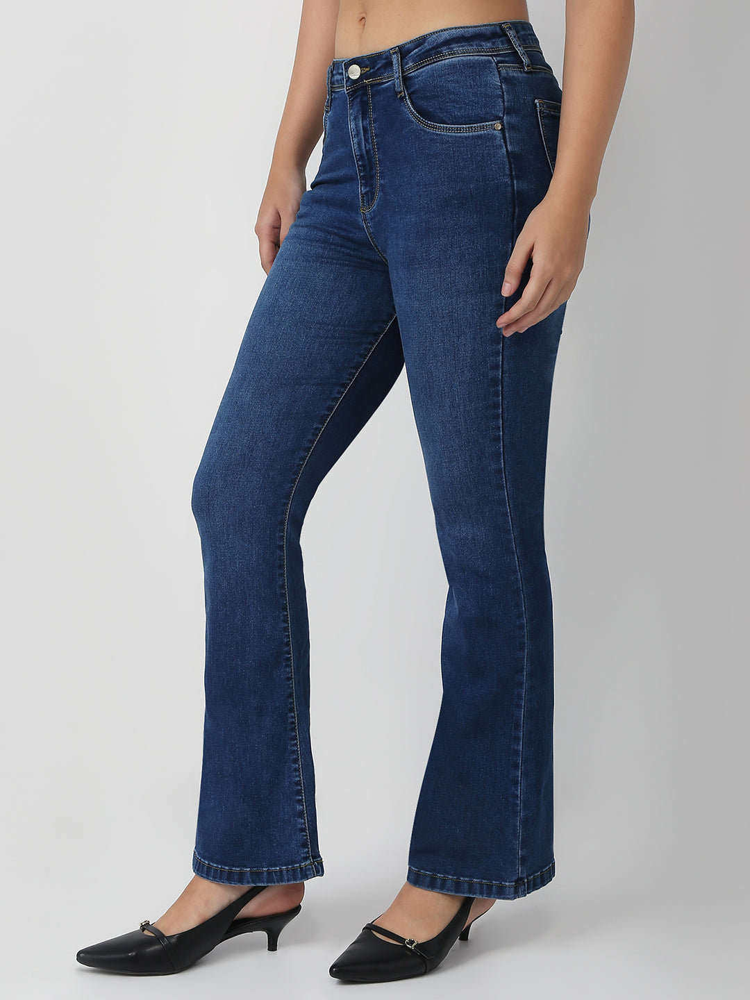 Women Dark Blue High-Rise Flare Jeans