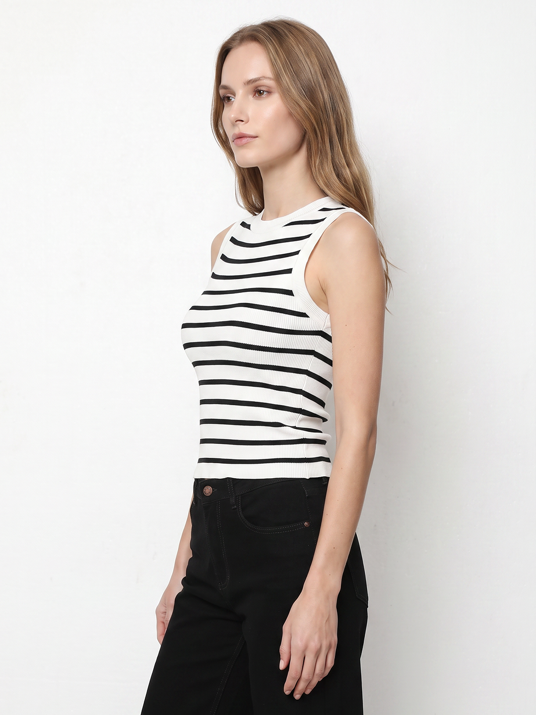 Women Black/White Stripe Tank Top