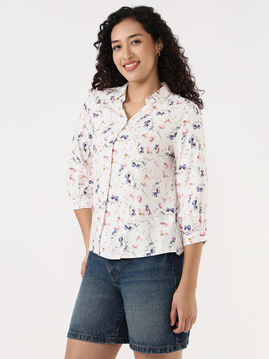 Women Floral Print Slim Shirt