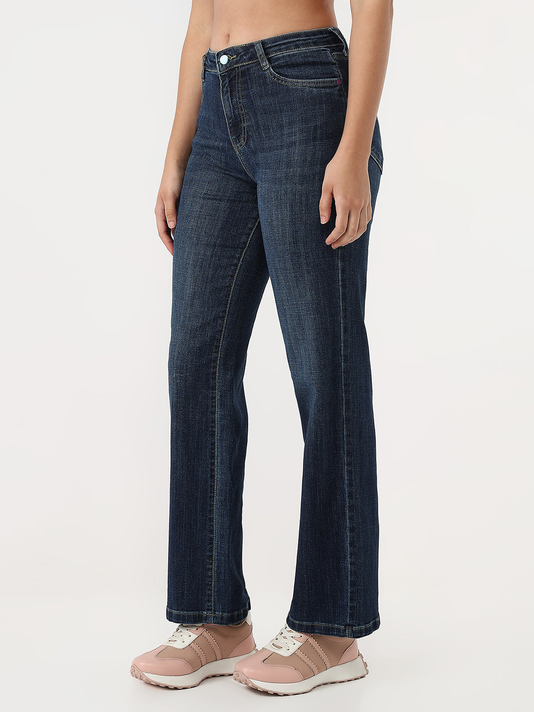 Women Dark Blue High-Rise Straight Jeans