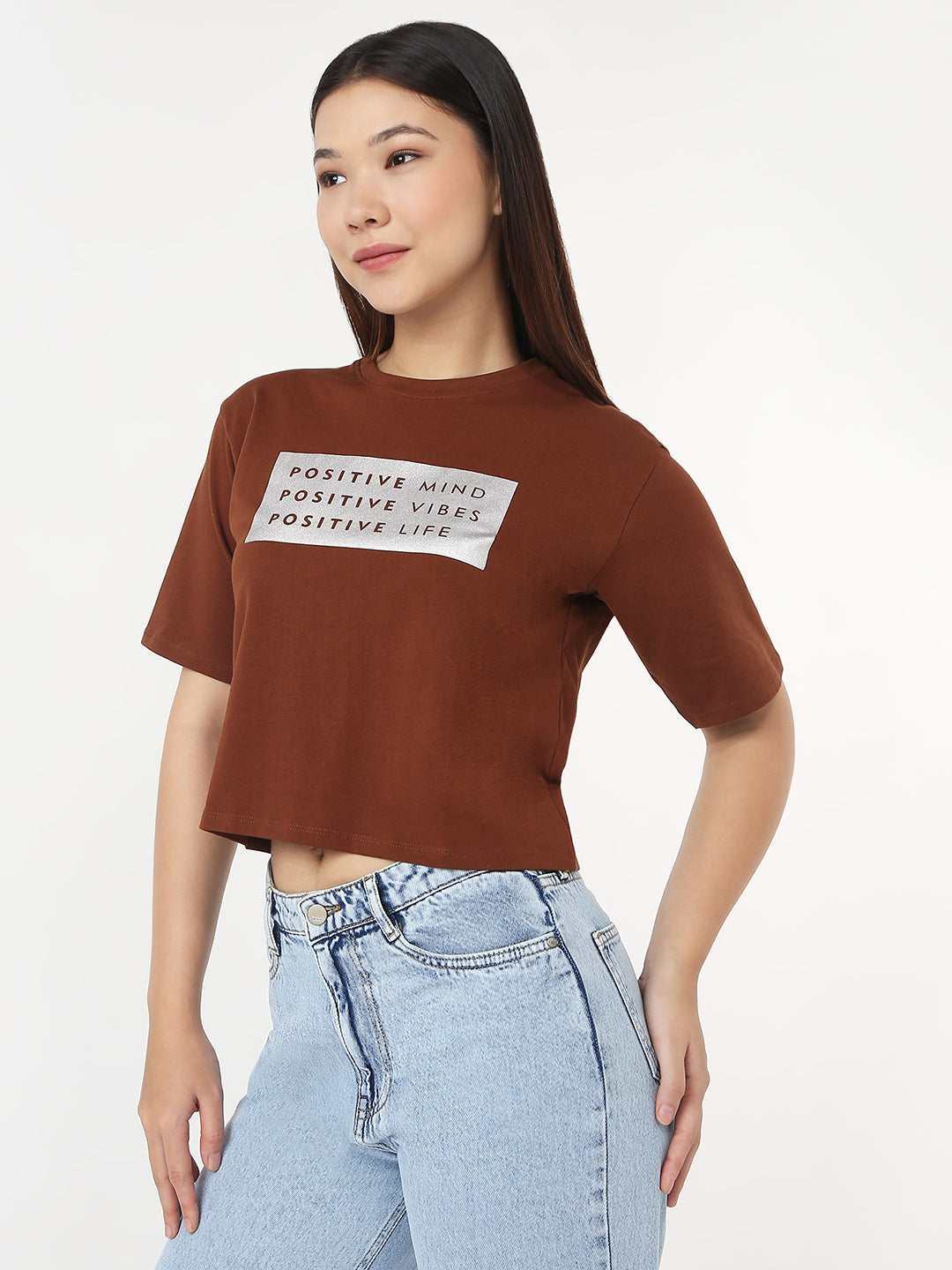 Women Sepia Slim Crop Graphic T-Shirt