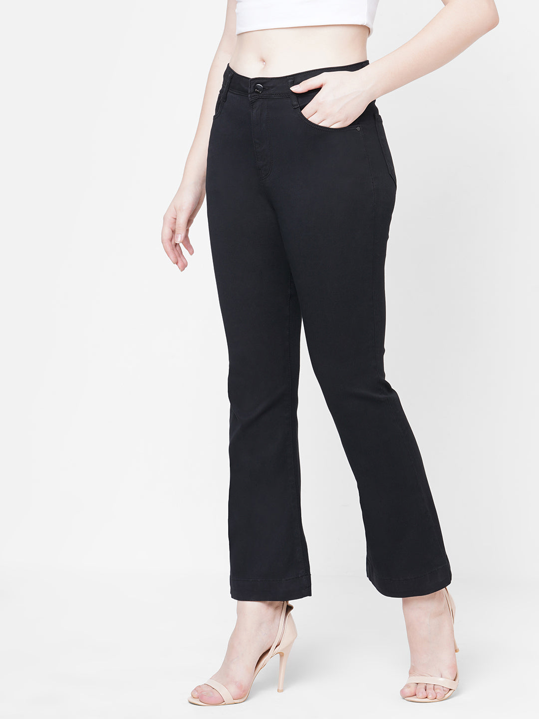 Women Black High-Rise Mini Flare Jeans