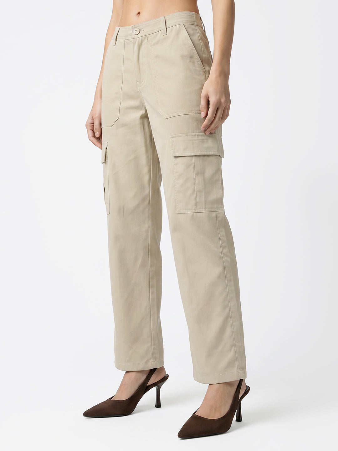 Women Beige Mid-Rise Cargo