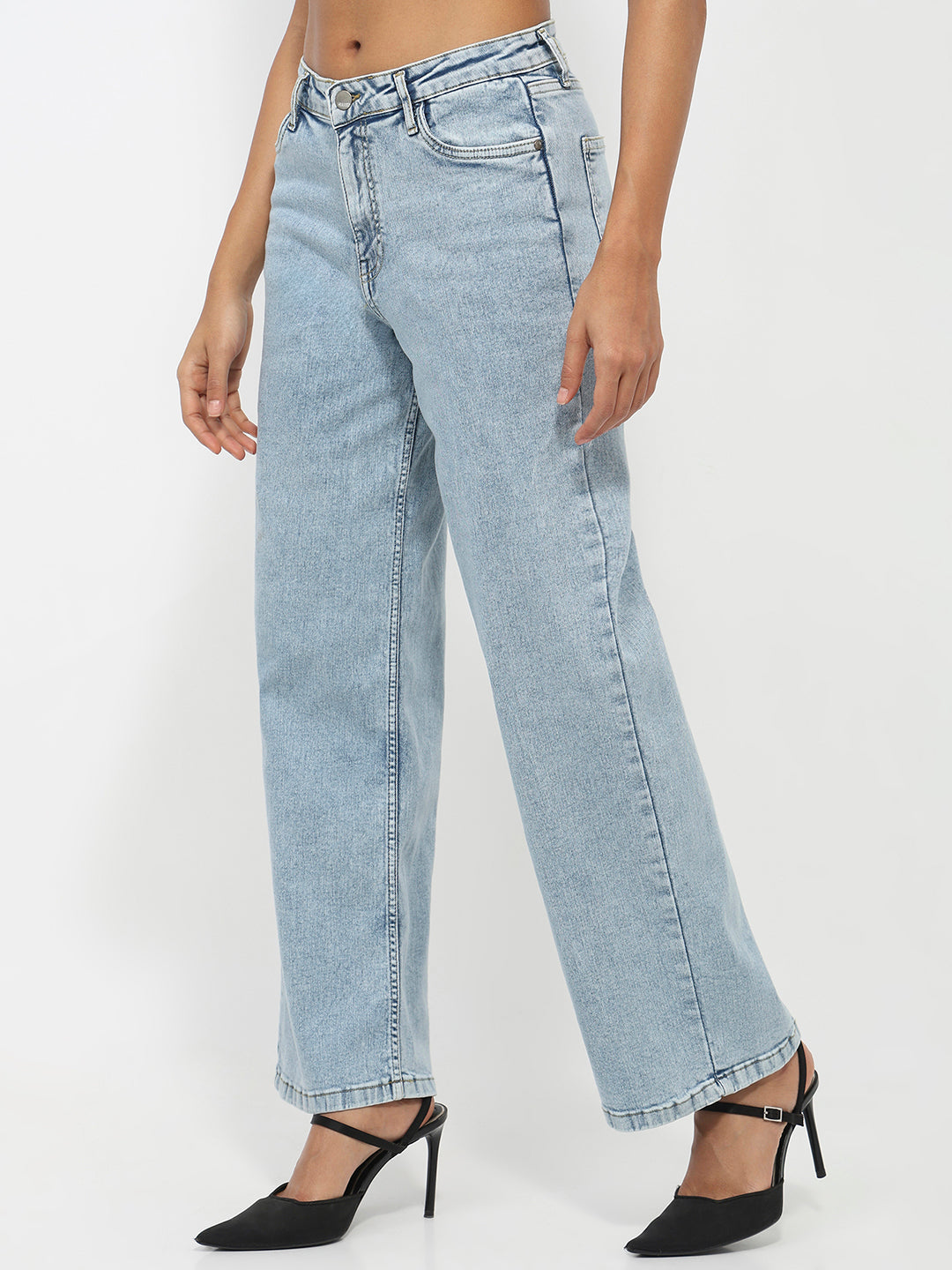 Women Blue High-Rise Wide Leg Jeans