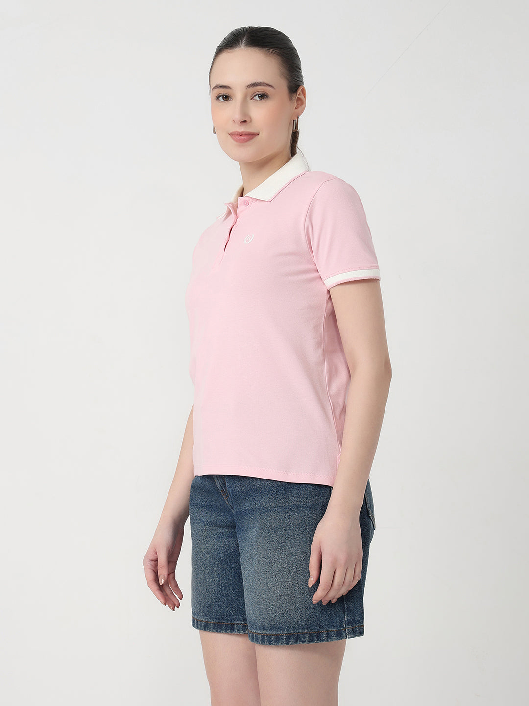 Women Pink Slim Fit Polo T-Shirt