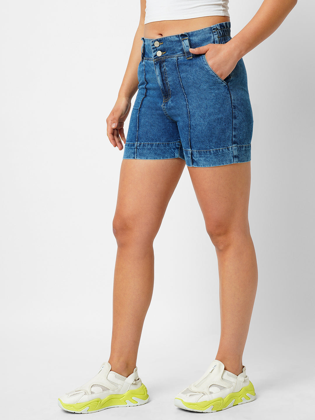 Women Blue High-Rise Slim Shorts