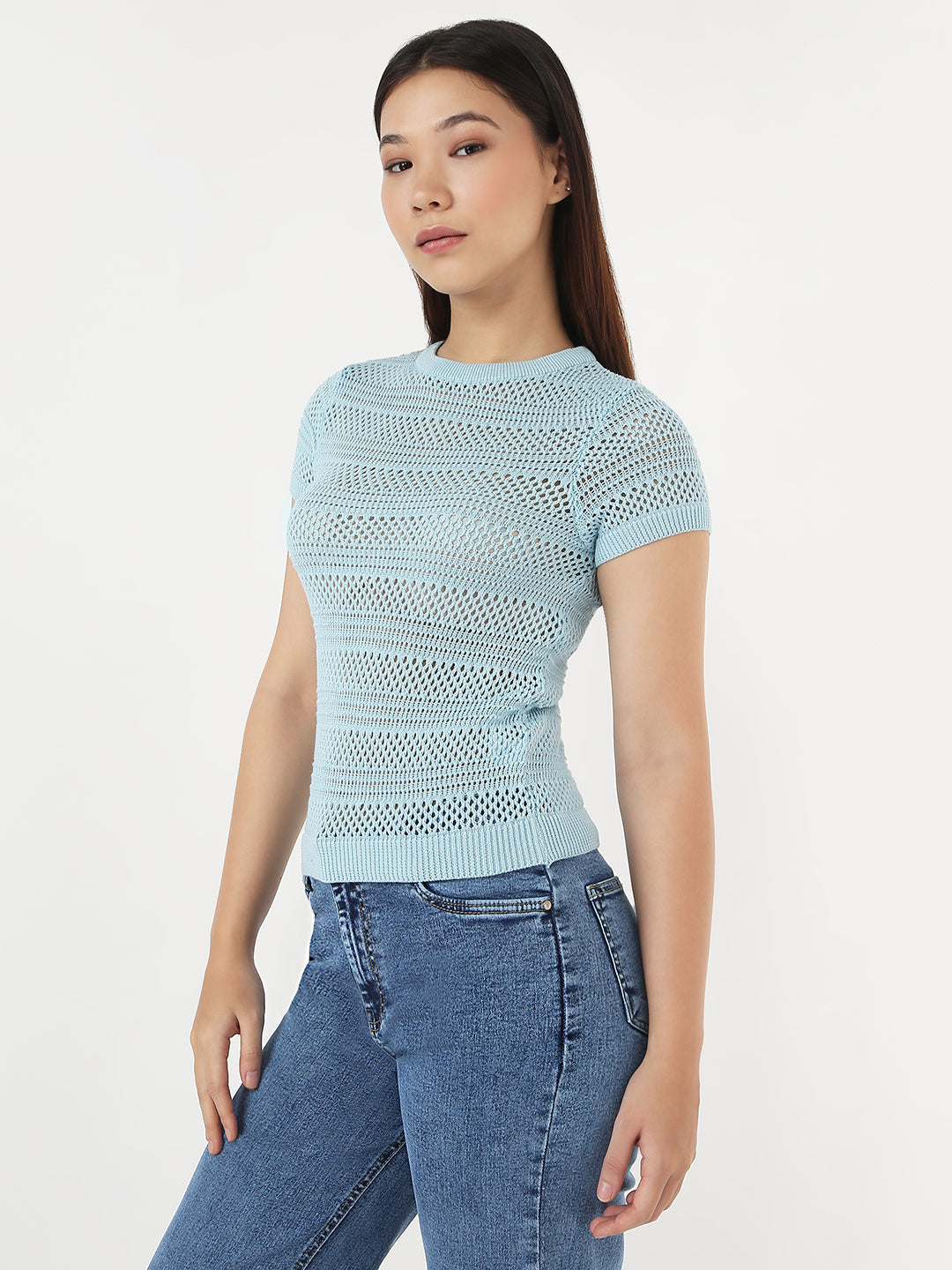 Women Aqua Slim Flat Knit Top