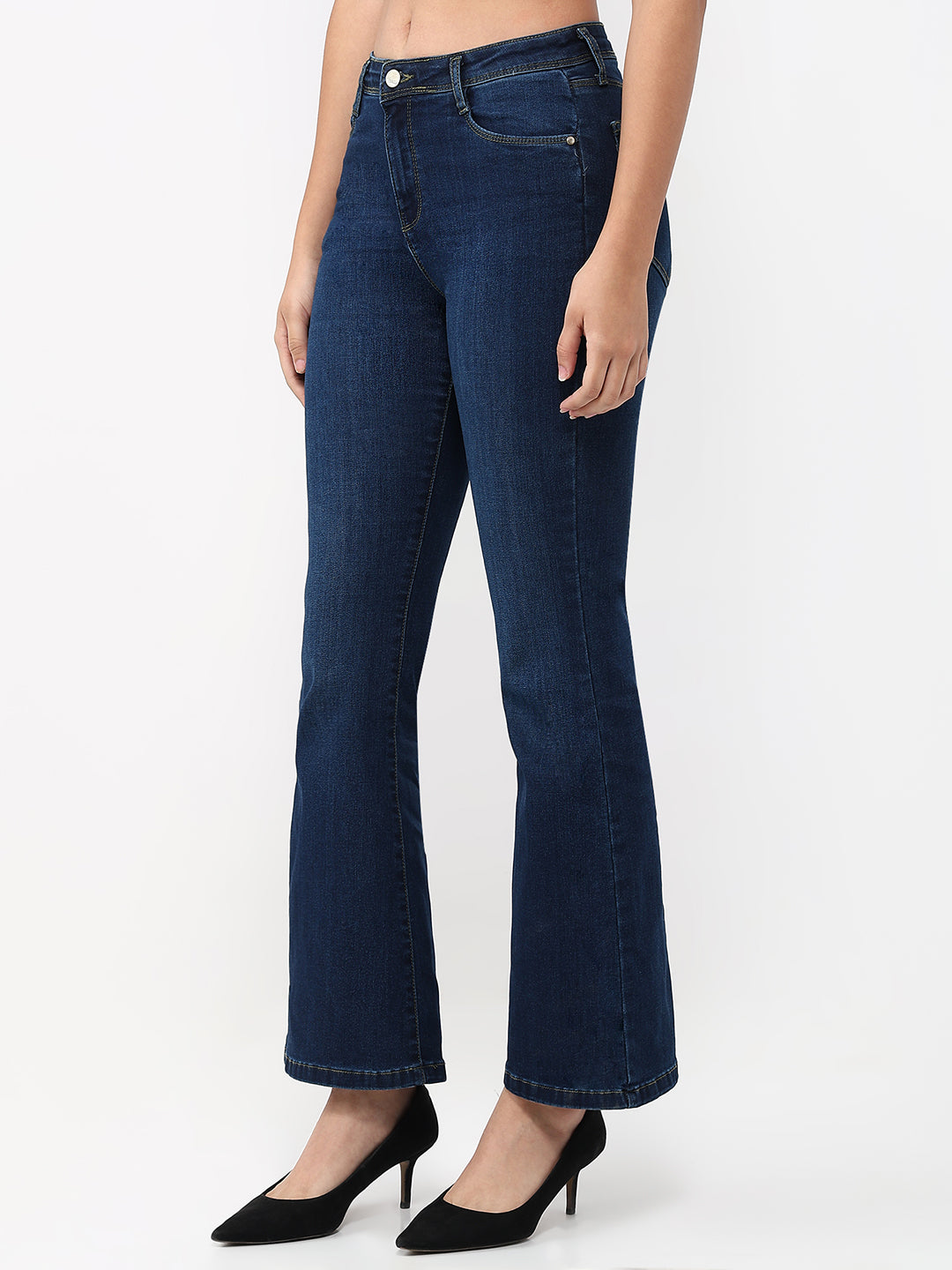 Women Dark Blue High-Rise Flare Jeans