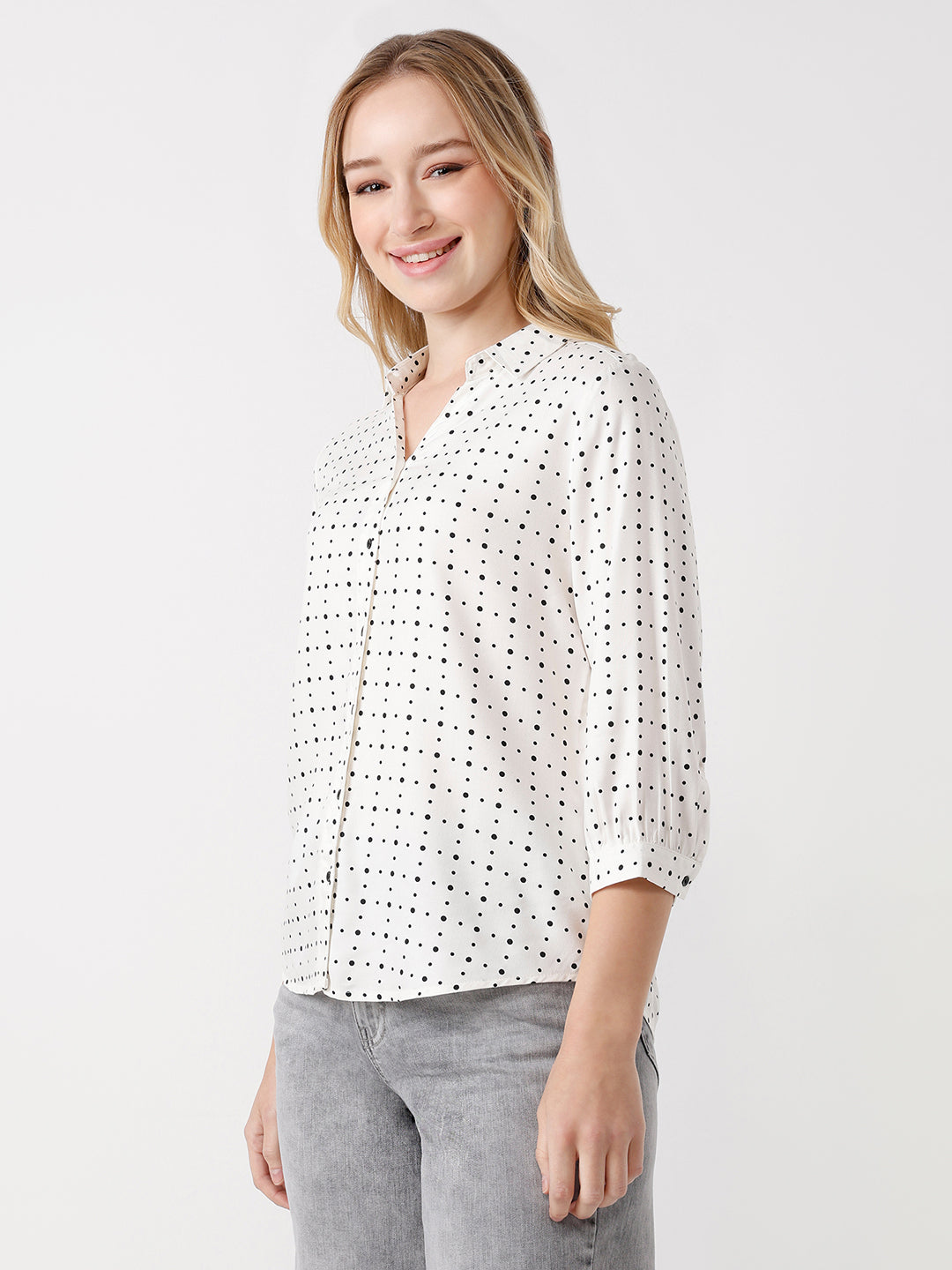 Women Off White Print Shirt