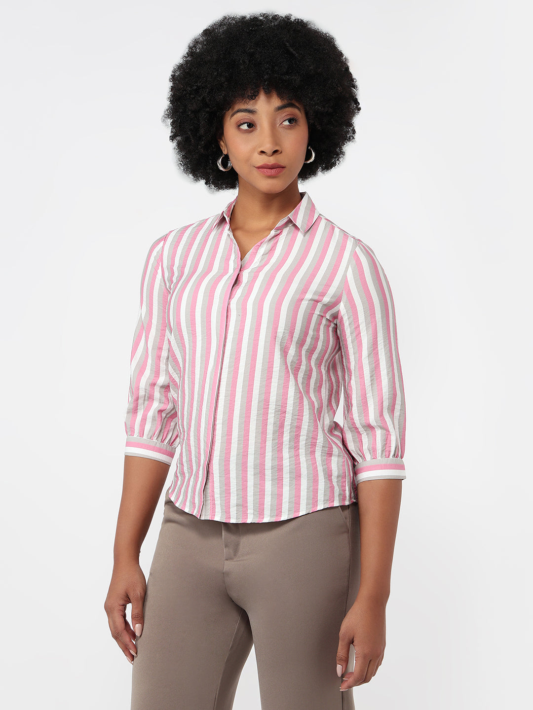 Women Pink/Cement Slim Fit Shirt