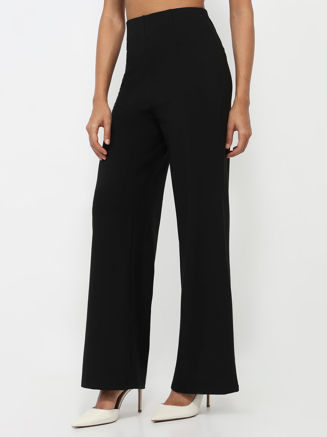 Women Black High-Rise Super Wide Leg Treggings