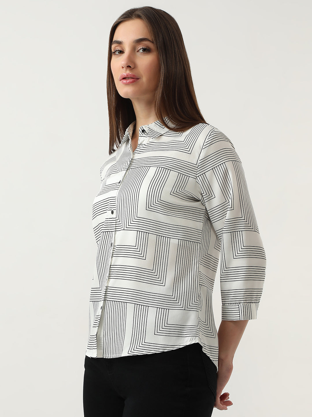 Women Black/White Printed Shirt