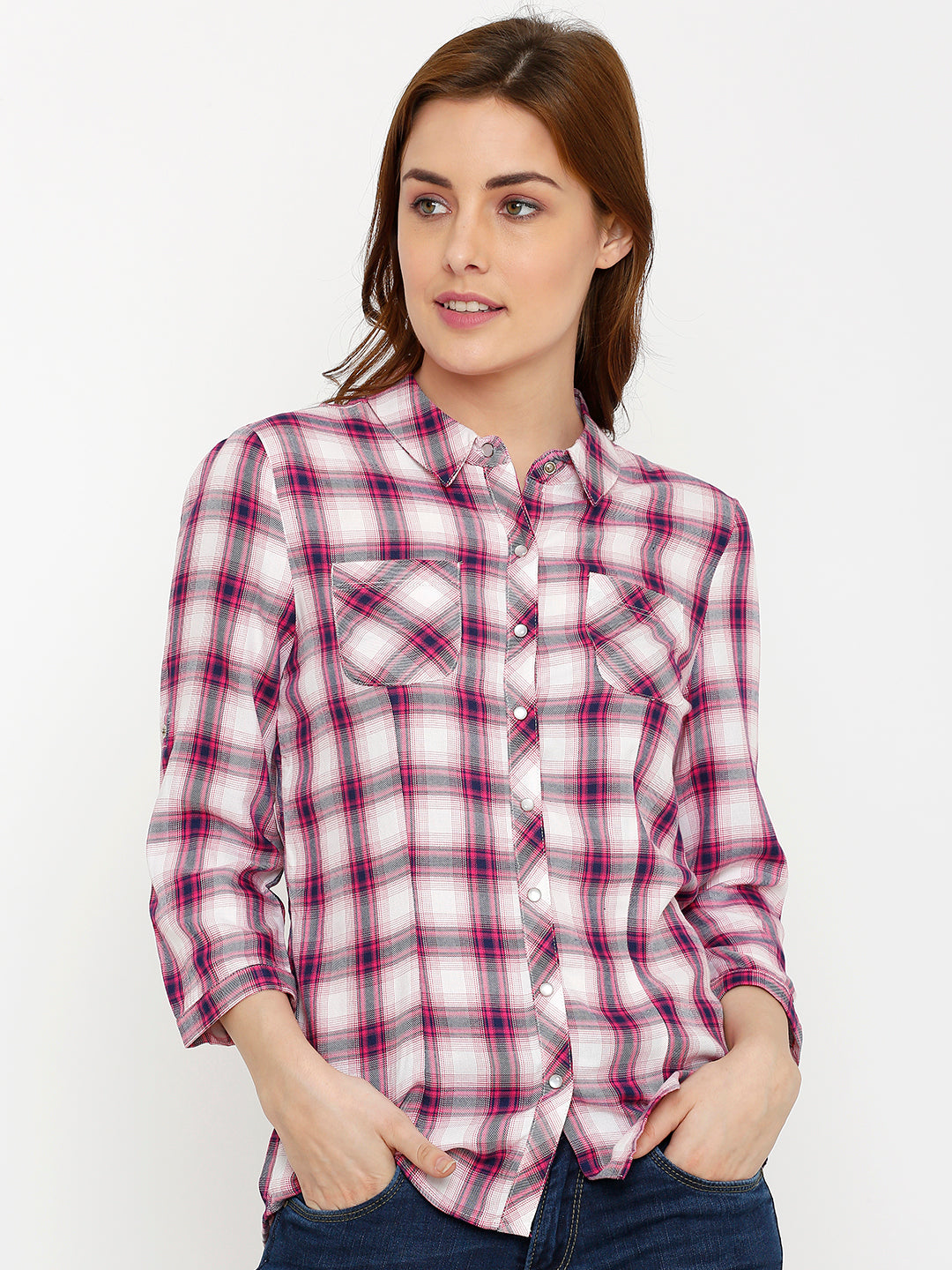 Women Pink/White Checks Shirt