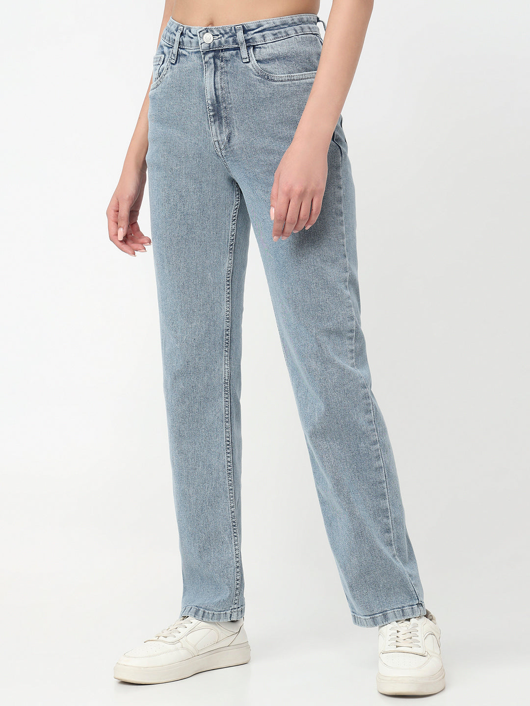 Women Light Blue High-Rise Slim Straight Fit Jeans