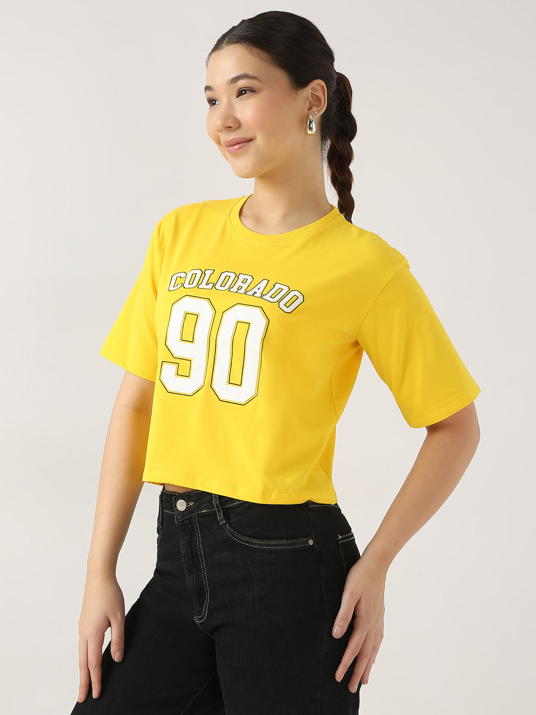 Women Graphic Crop Slim Fit Tees